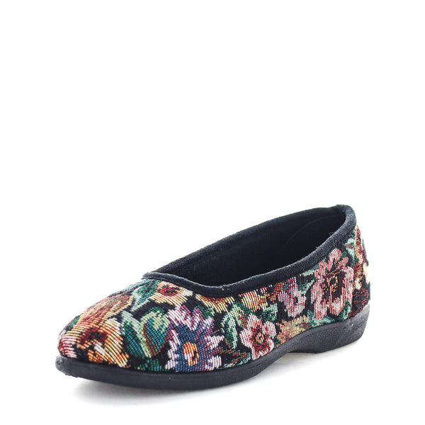 Ebonie Slippers - Black Floral