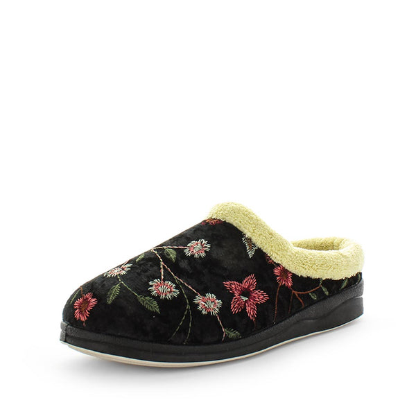 Endy Slippers - Black Embroidery