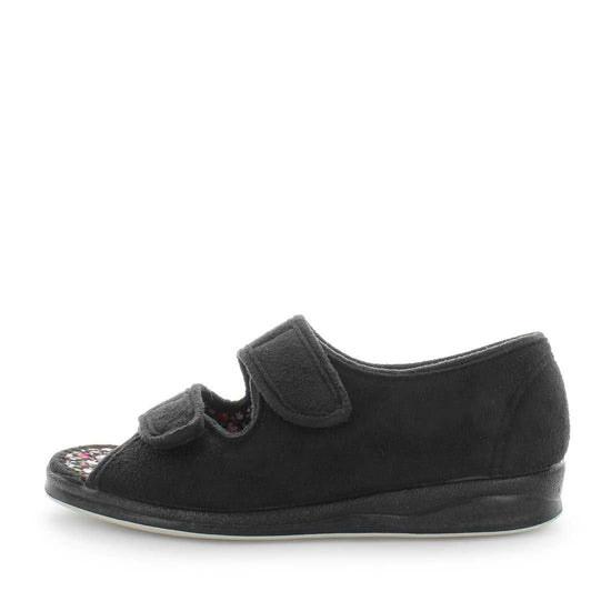 womens slippers - black entice slipper, by panda Slippers. A sandal slipper with a soft micro-fibre design, multiple velcro straps and a padded footbed for an extra comfy fit