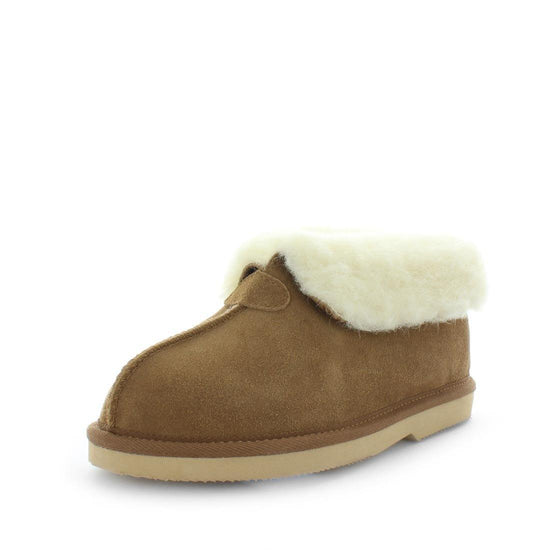 Just Bee UGGs- cosa- womens little boot slipper style, 100% wool, leather shoe with detailed upper and over hanging wool on the trim - womens comfort slippers - womens best slippers- UGGs