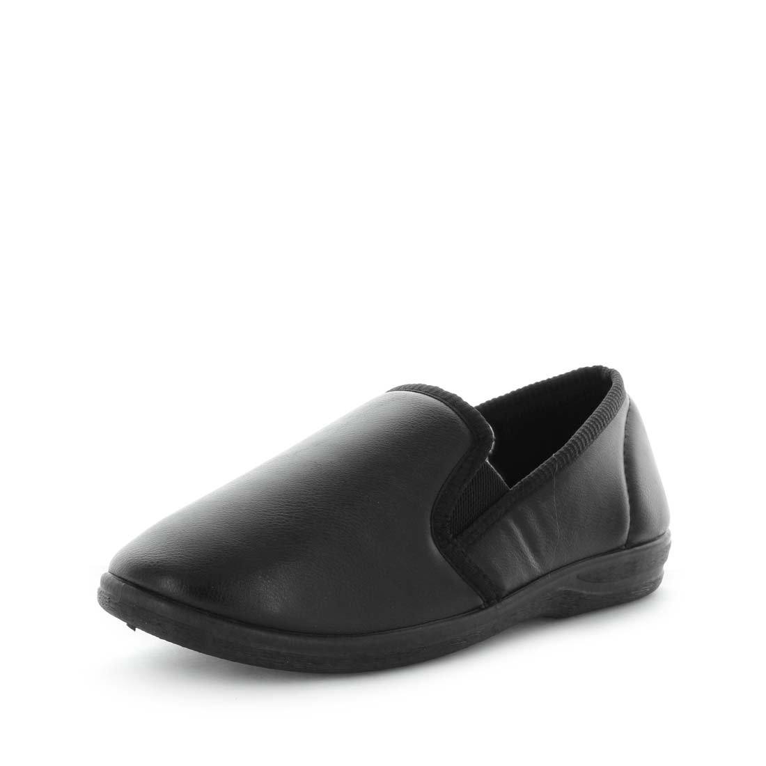 Classic mens slip on slipper, Edword by panda slippers. A black mens slipper made with soft materials and comfy fit design for the perfect indoor slipper.