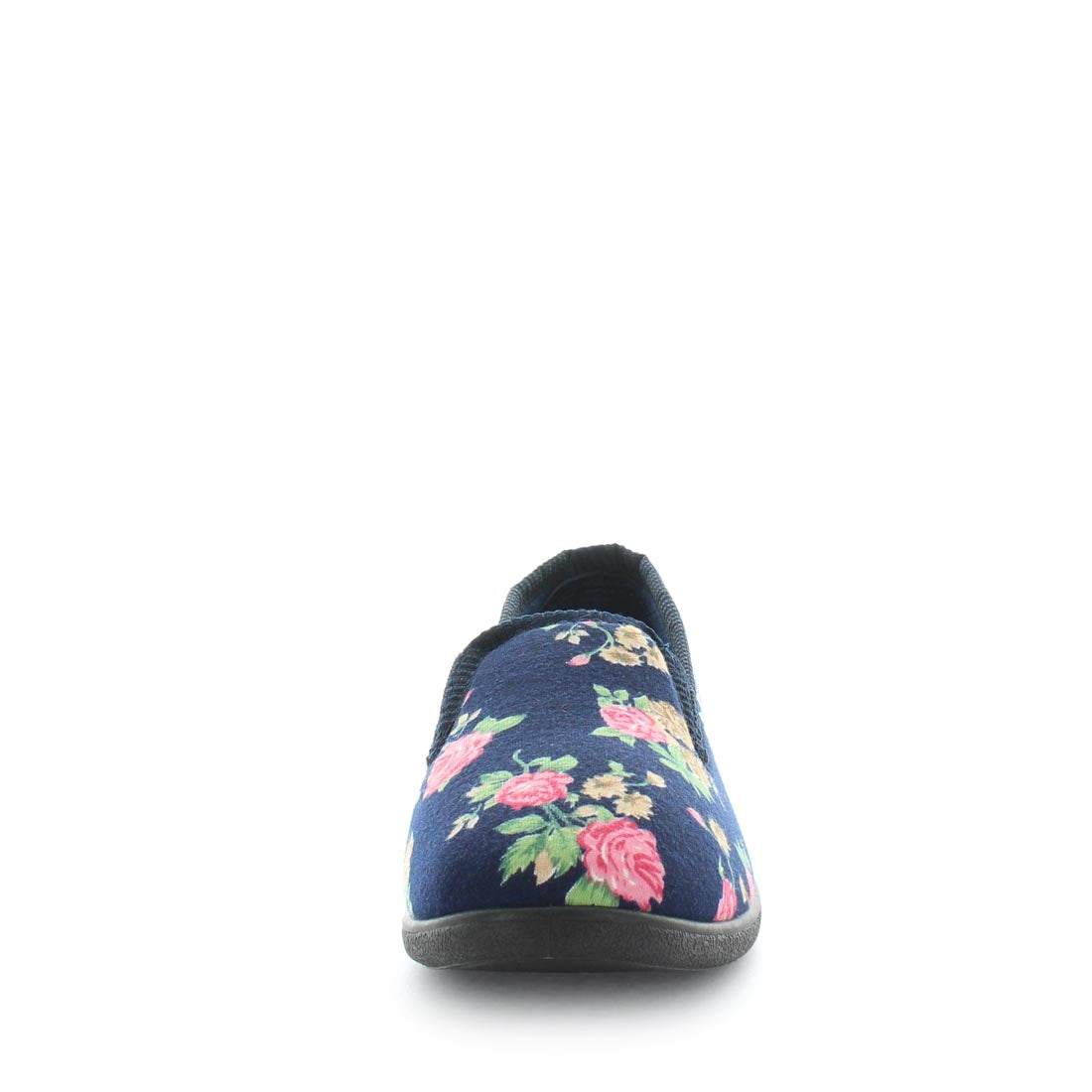 womens slippers - Navy Floral Erta slipper, by panda Slippers. A slip on style slipper with embossed velour twin gussets and a quilted satin lining and sock for a soft to the touch feel.