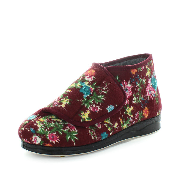 Efran Bootie Slippers - Burgundy Floral