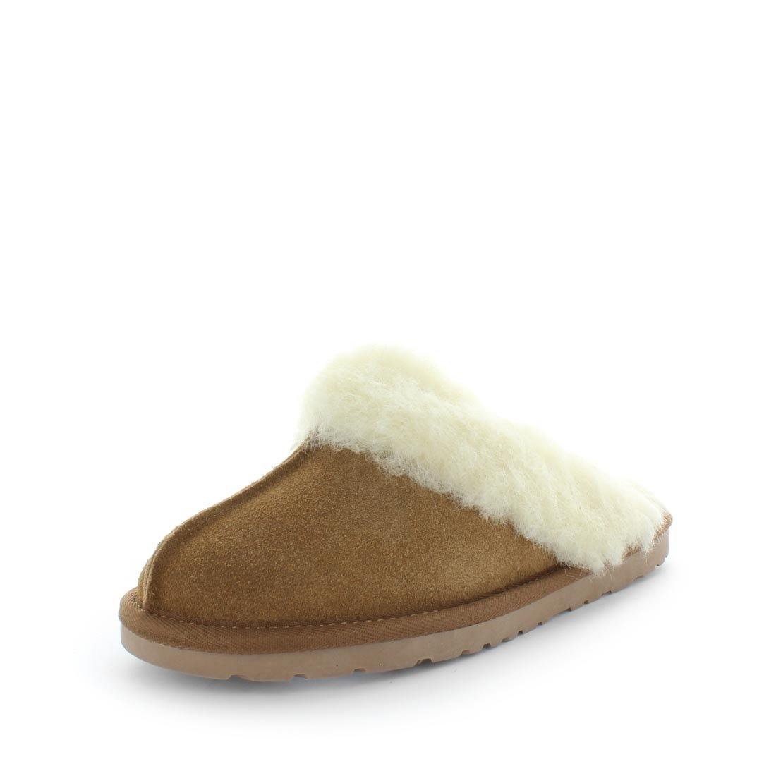 Just Bee UGGs- cita- womens little slip-on slipper style, 100% wool, leather shoe with detailed upper and over hanging wool on the trim - womens comfort slippers - womens best slippers- UGGs