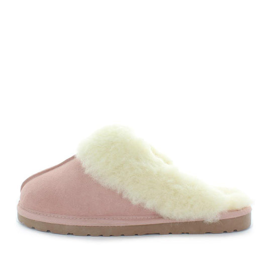 Just Bee UGGs- cita- womens little slip-on slipper style, 100% wool, leather shoe with detailed upper and over hanging wool on the trim - womens comfort slippers - womens best slippers- UGGs