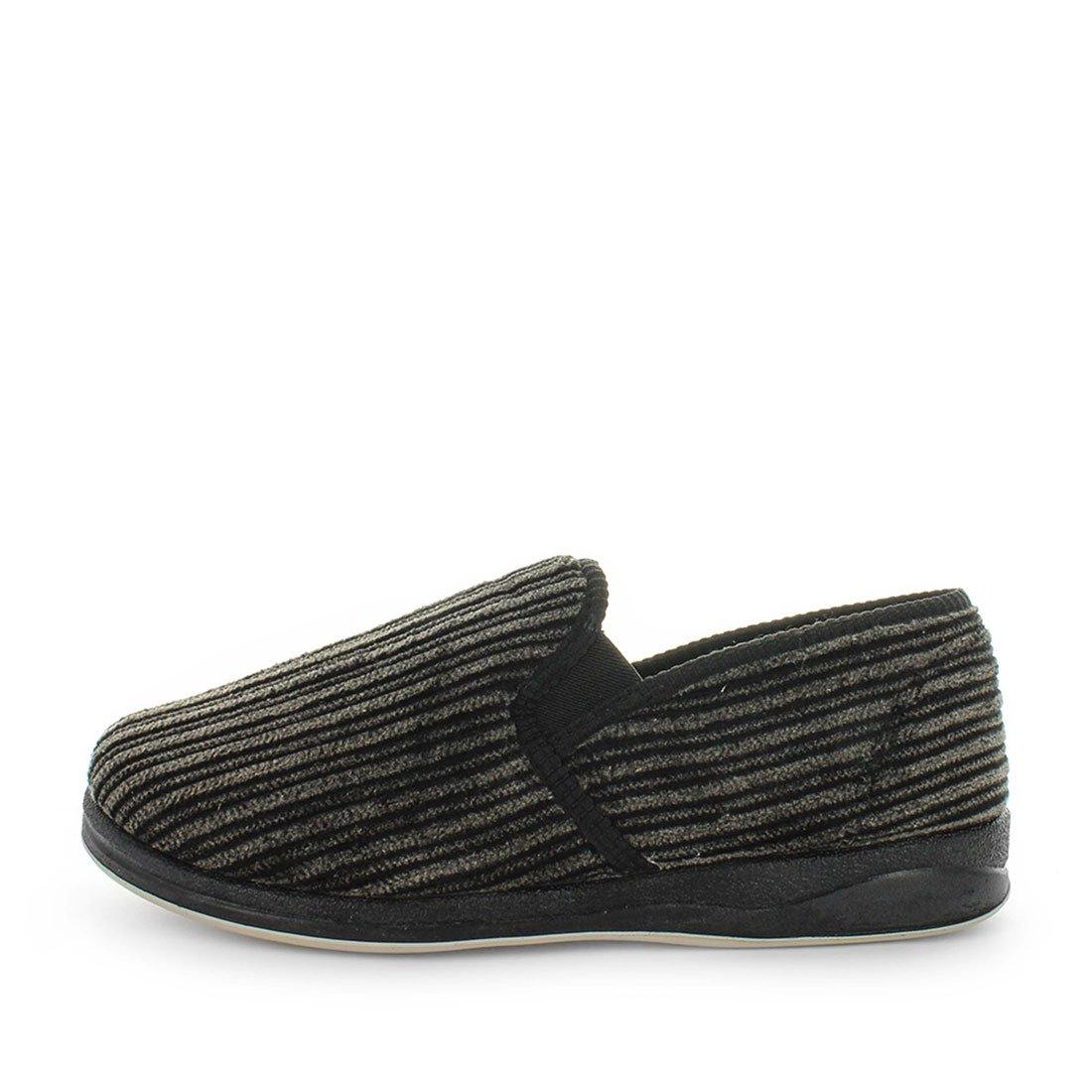 The best classic mens slipper, Eden by panda slippers. A black slip on style slipper with soft materials and comfy fit design for indoor wear. - panda slippers - mens comfort slippers - padded foot