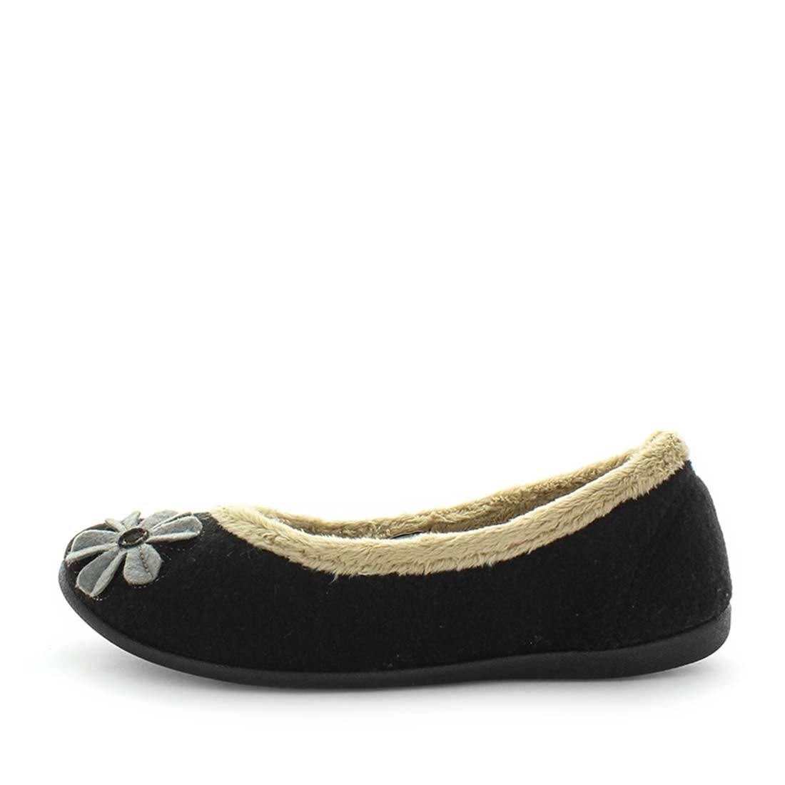 Load image into Gallery viewer, womens slippers - Soft back Elgin slipper with a flower design, by panda Slippers. A ballet flat slipper with a soft micro-terry lining that is soft to the touch and comfy. Designed with an extra comfy fit with a padded footbed.
