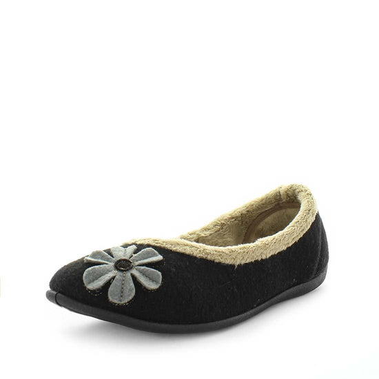 womens slippers - Soft back Elgin slipper with a flower design, by panda Slippers. A ballet flat slipper with a soft micro-terry lining that is soft to the touch and comfy. Designed with an extra comfy fit with a padded footbed. 