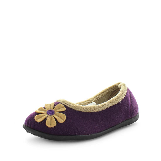 Load image into Gallery viewer, womens slippers - Soft red Elgin slipper with a flower design, by panda Slippers. A ballet flat slipper with a soft micro-terry lining that is soft to the touch and comfy. Designed with an extra comfy fit with a padded footbed.
